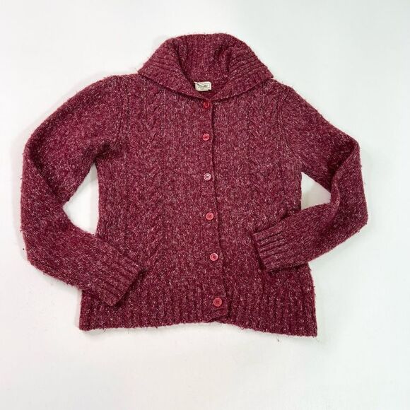 LL Bean Cardigan Sweater Womens Medium Marled Wool Blend Button Up Collar - Picture 1 of 9